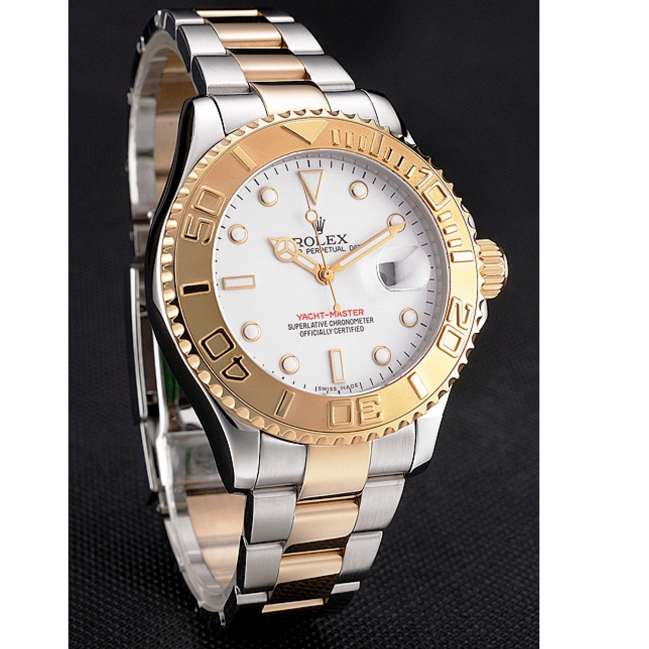 Aaa replica watch Case Dial Stainless Gold Bezel Two Bracelet Steel White Rolex Yacht-Master Tone 0819